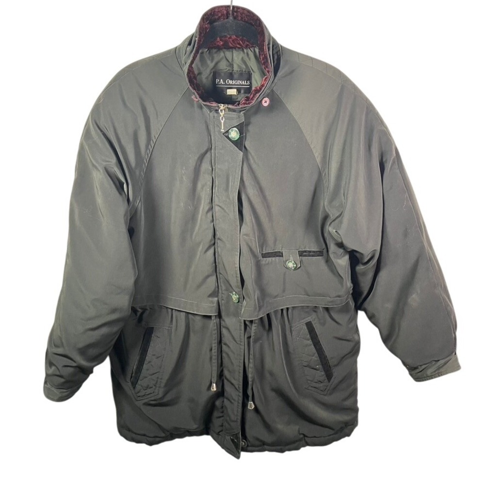 P.A. ORIGINALS Womens Green Velvet Trimmed Puffer Jacket Winter Coat Size‎ 1X